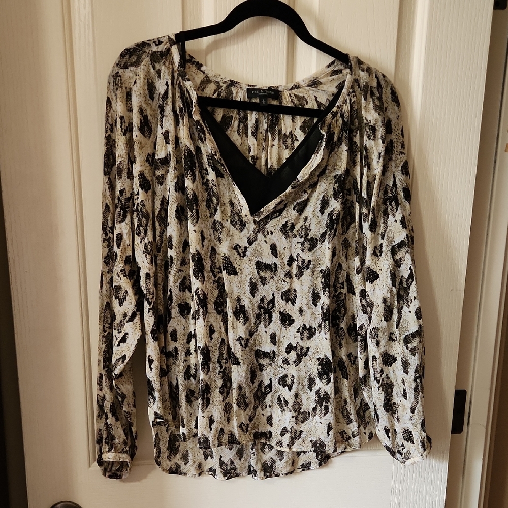 rag & bone Black Yuni Printed Blouse Sz L